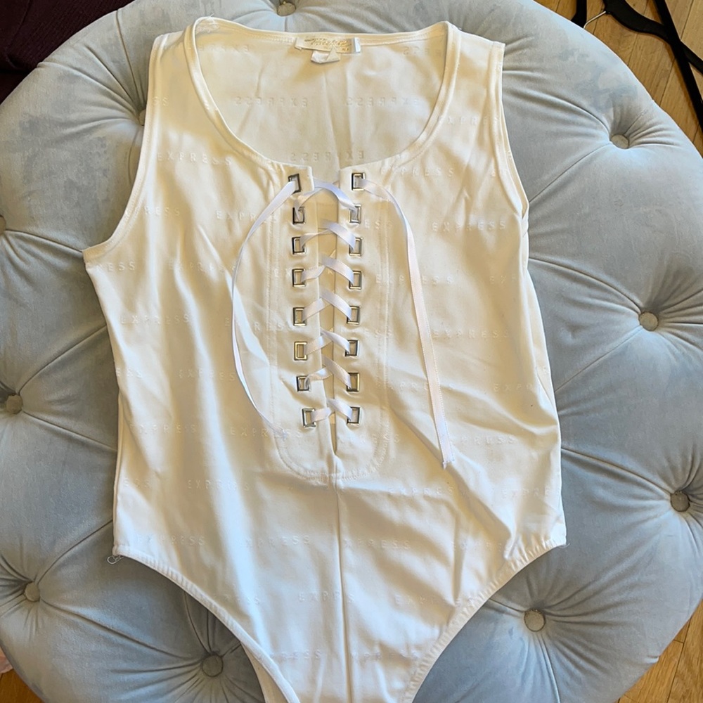 Express Criss Cross White Bodysuit